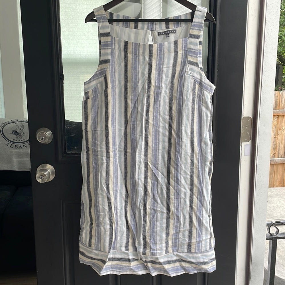 Linen blend dress with square neck line size 14